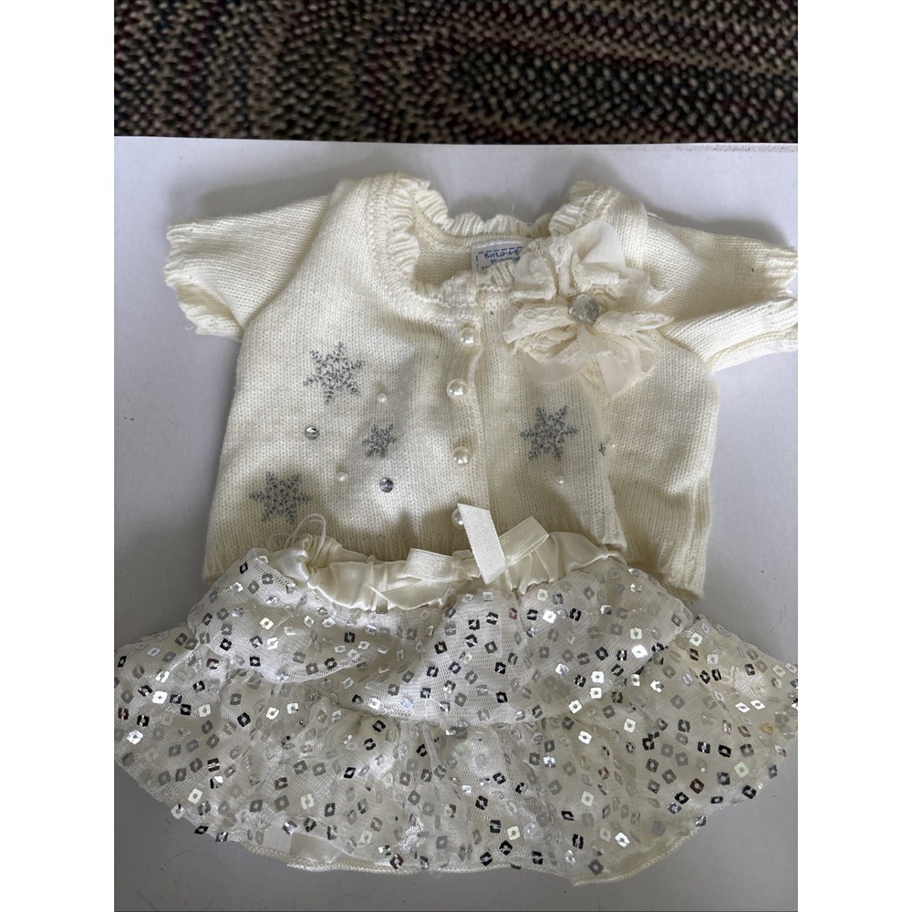 Build A Bear Sweater Cream Snowflake Sequin Ruffle Skirt Teddy Outfit Set‎
